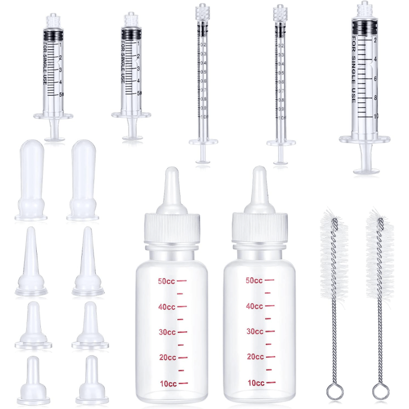 Pet Nursing Bottle Kit 17pcs 2 Bottles 8 Pacifiers 5 Syringes 2 Brushes
