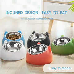 Raised Pet Feeder Stainless Steel Tilted Elevated Drinking Bowl
