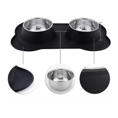 Double Stainless Steel Dog Bowls with Silicone Mat