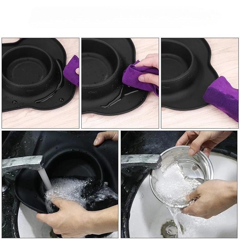 Double Stainless Steel Dog Bowls with Silicone Mat