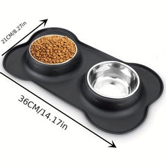 Double Stainless Steel Dog Bowls with Silicone Mat