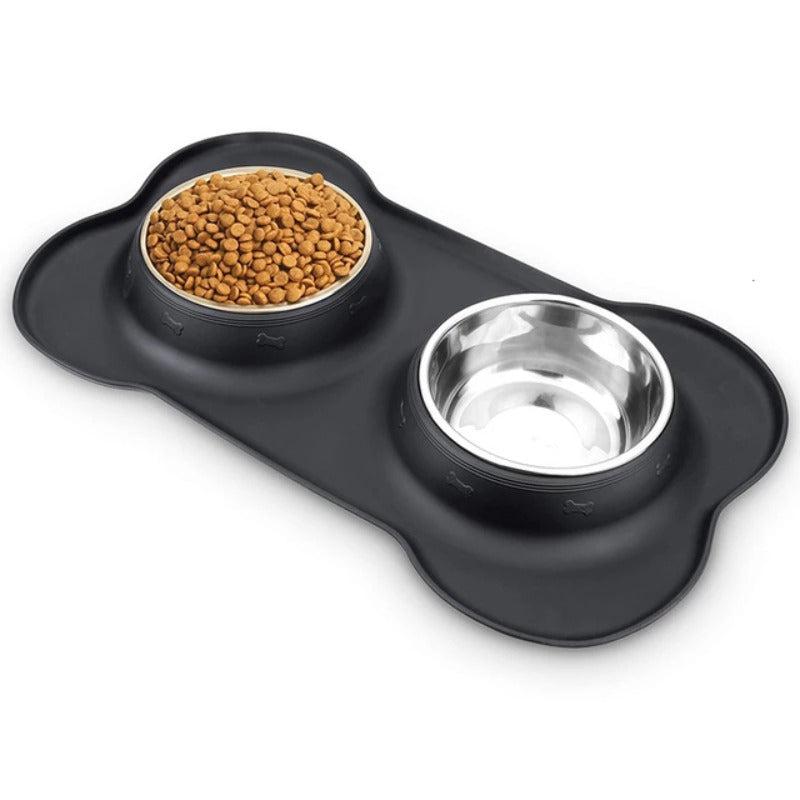 Double Stainless Steel Dog Bowls with Silicone Mat
