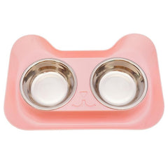 Stainless Steel Cat Double Bowl with No Spill Non-slip Mat
