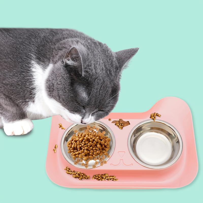 Stainless Steel Cat Double Bowl with No Spill Non-slip Mat