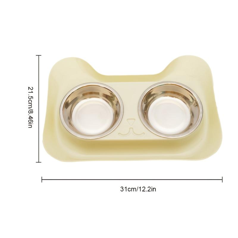 Stainless Steel Cat Double Bowl with No Spill Non-slip Mat
