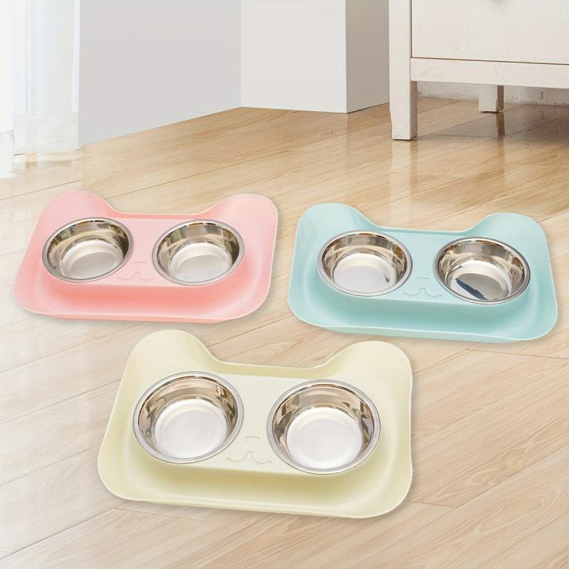Stainless Steel Cat Double Bowl with No Spill Non-slip Mat