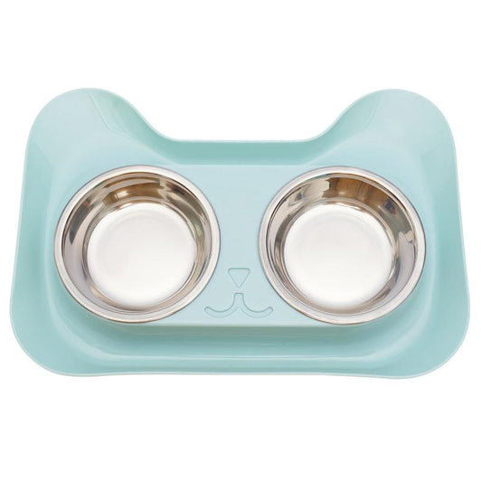 Stainless Steel Cat Double Bowl with No Spill Non-slip Mat