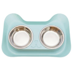 Stainless Steel Cat Double Bowl with No Spill Non-slip Mat
