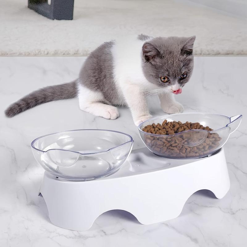 Plastic Elevated Double Pet Bowls for Indoor Cats