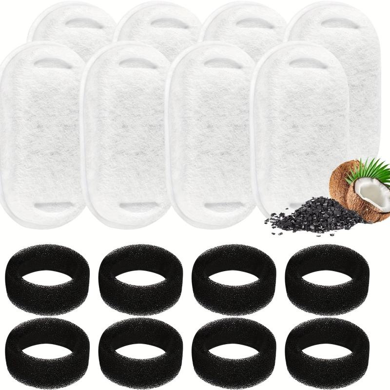 8 Pet Water Fountain Filters w/ Sponges for Stainless Steel Cat Fountains