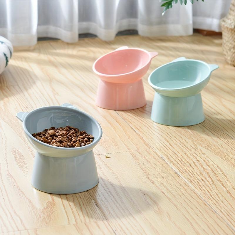 Elevated Cat Bowl Raised Tilted Cat Feeder Bowl Neck Protection Plastic