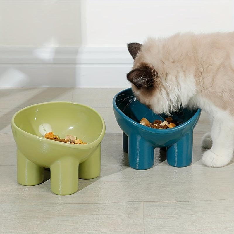 1pc Plastic Cat Bowl For Food And Water Tilted Cat Feeder Bowl