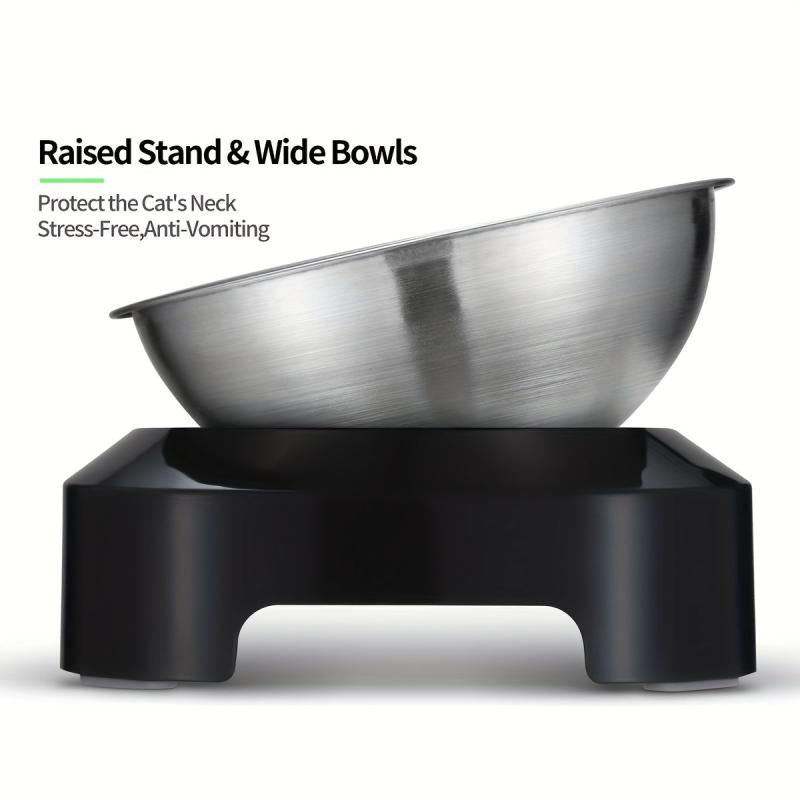 Raised Tilted Cat Double Bowls Stainless Steel Feeder with Stand