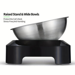 Raised Tilted Cat Double Bowls Stainless Steel Feeder with Stand