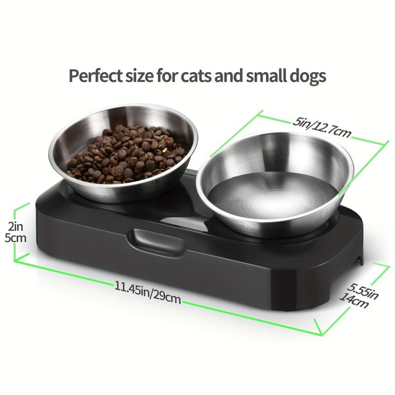 Raised Tilted Cat Double Bowls Stainless Steel Feeder with Stand