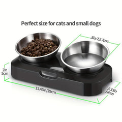 Raised Tilted Cat Double Bowls Stainless Steel Feeder with Stand