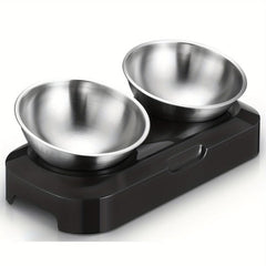 Raised Tilted Cat Double Bowls Stainless Steel Feeder with Stand