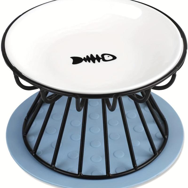 Elevated Cat Feeder Bowl Stand with Non Slip Mat Shallow Ceramic Cat Dish