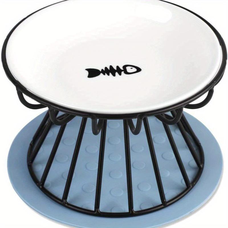 Elevated Cat Feeder Bowl Stand with Non Slip Mat Shallow Ceramic Cat Dish