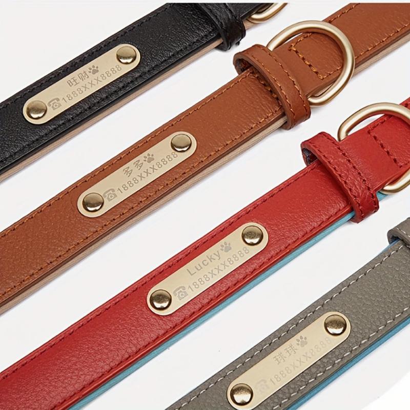 Personalized Soft Leather Dog Collar with Nameplate