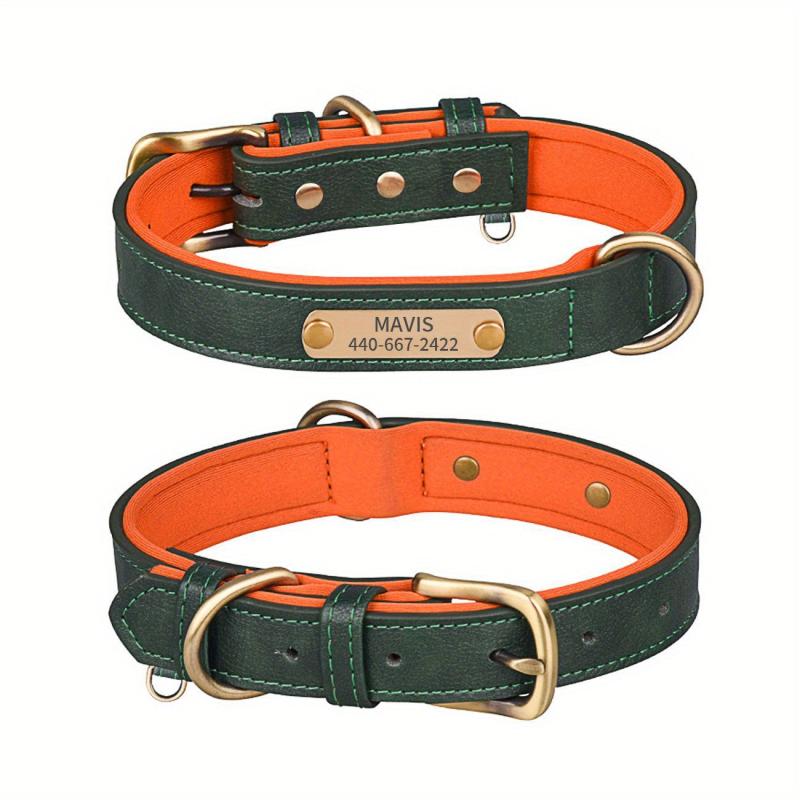 Custom Leather Dog Collar with Engraved Name Plate for Small and Medium Dogs