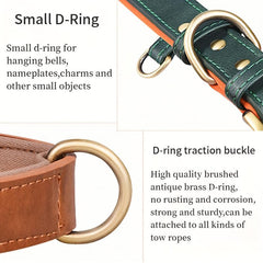 Custom Leather Dog Collar with Engraved Name Plate for Small and Medium Dogs