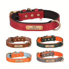 Custom Leather Dog Collar with Engraved Name Plate for Small and Medium Dogs