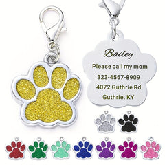 Glitter Paw Print Dog ID Tag Custom Engraved