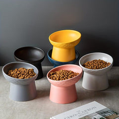 1pc Ceramic Inclined Cat Food Bowl Water Bowl Neck Protection