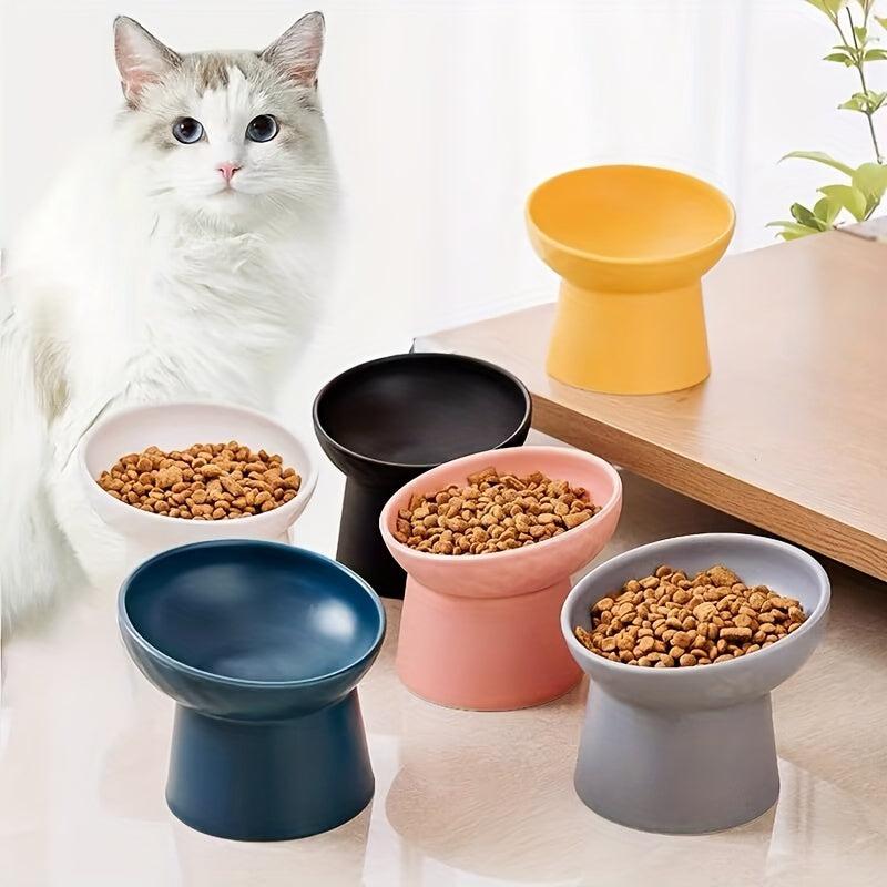 1pc Ceramic Inclined Cat Food Bowl Water Bowl Neck Protection