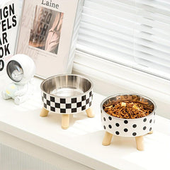 Elevated Cat Feeder Anti-Choking Bowl with Wooden Stand