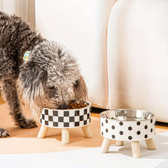 Elevated Cat Feeder Anti-Choking Bowl with Wooden Stand
