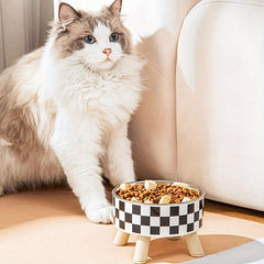 Elevated Cat Feeder Anti-Choking Bowl with Wooden Stand