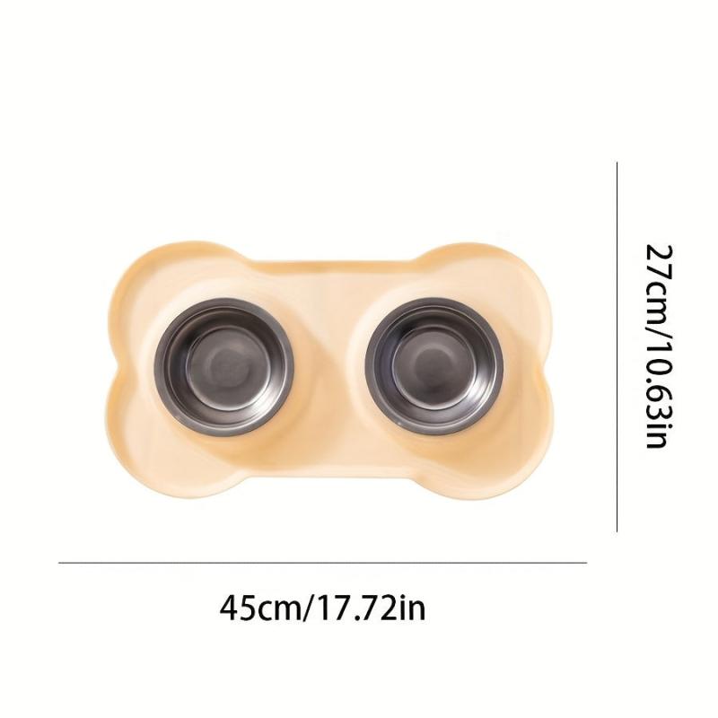 Pet Feeding Mat with 2 Stainless Steel Bowls Silicone Non Stick
