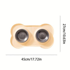 Pet Feeding Mat with 2 Stainless Steel Bowls Silicone Non Stick