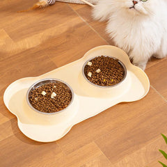 Pet Feeding Mat with 2 Stainless Steel Bowls Silicone Non Stick