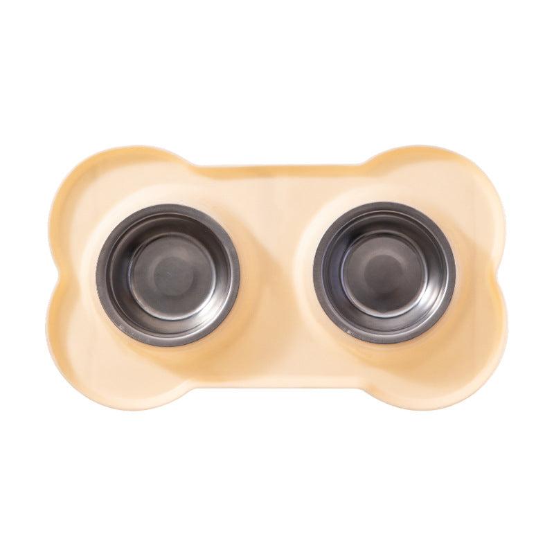 Pet Feeding Mat with 2 Stainless Steel Bowls Silicone Non Stick