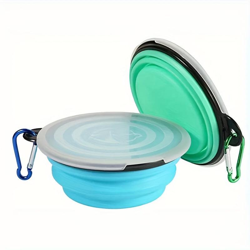 Collapsible Dog Bowls with Cover Lids - Silicone Travel Bowl with Carabiner