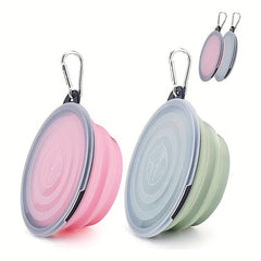 Collapsible Dog Bowls with Cover Lids - Silicone Travel Bowl with Carabiner