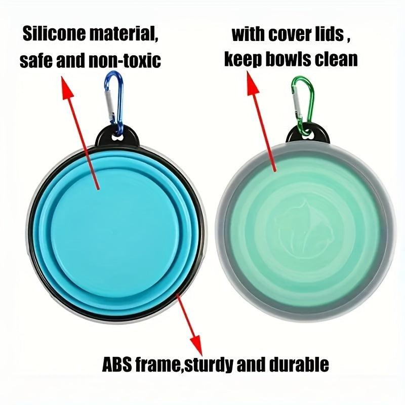 Collapsible Dog Bowls with Cover Lids - Silicone Travel Bowl with Carabiner