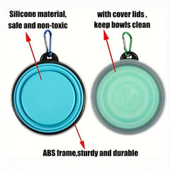 Collapsible Dog Bowls with Cover Lids - Silicone Travel Bowl with Carabiner