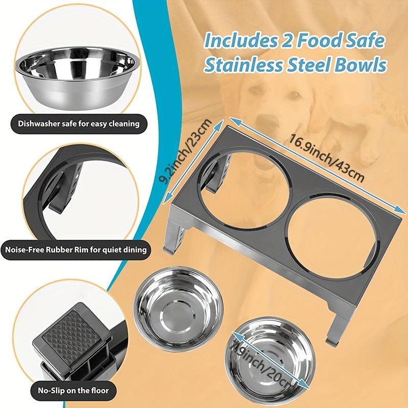 Adjustable Elevated Dog Bowls with 2 Stainless Steel Bowls