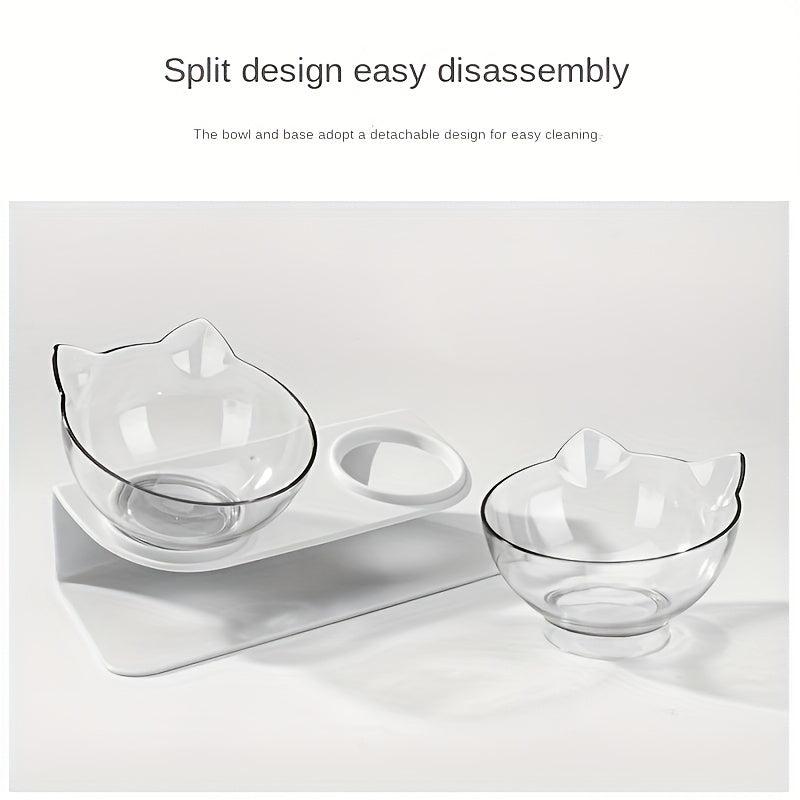 Elevated Double Cat Bowls Stand for Neck Protection