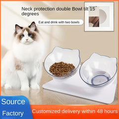 Elevated Double Cat Bowls Stand for Neck Protection