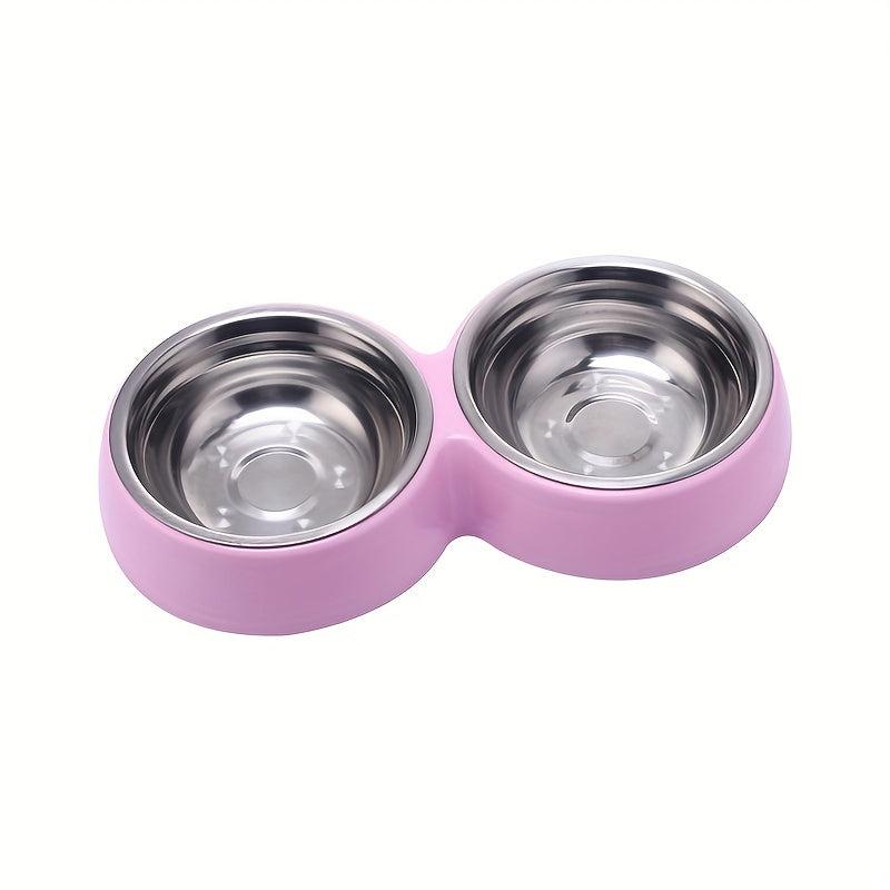Pet Double Bowl Stainless Steel Food & Water Bowl Non-slip Stand