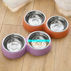 Pet Double Bowl Stainless Steel Food & Water Bowl Non-slip Stand