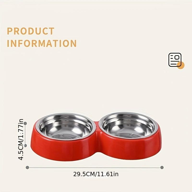 Pet Double Bowl Stainless Steel Food & Water Bowl Non-slip Stand