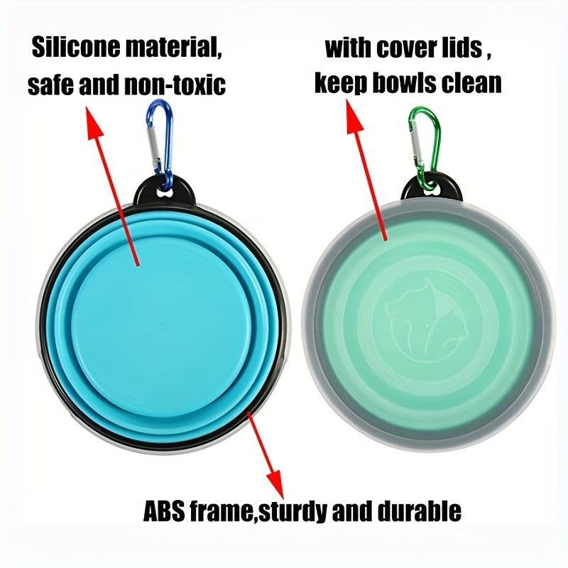 Portable Collapsible Dog Bowl with Cover - Silicone Travel Bowl with Carabiner