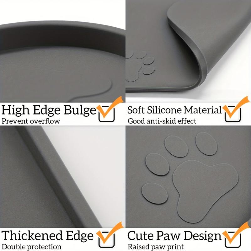 Square Paw Print Dog Food Mat Silicone Pet Bowl Pad