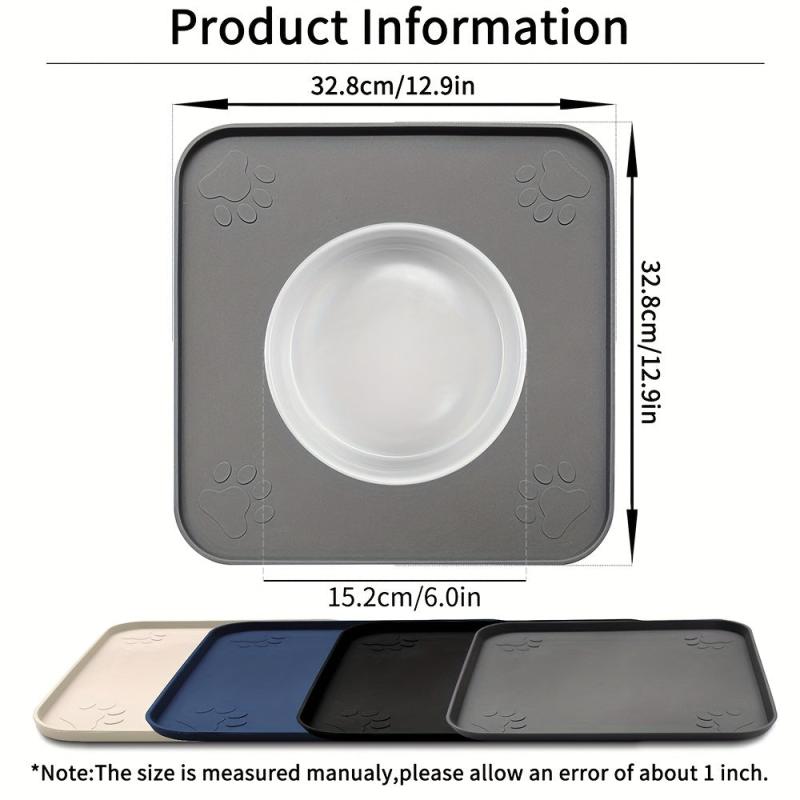 Square Paw Print Dog Food Mat Silicone Pet Bowl Pad